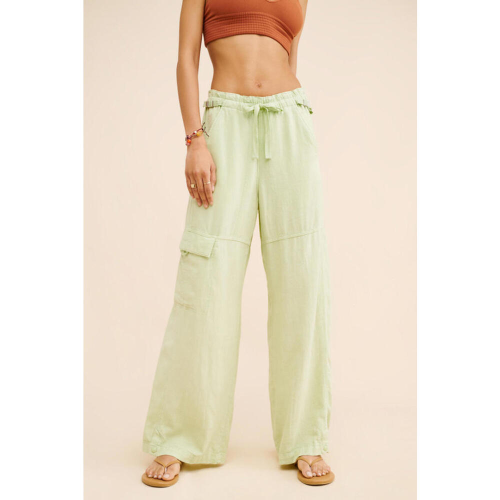 Pilcro x Anthropologie - Linen Beach Wide-Leg Cargo Pants - Light Green, size MT